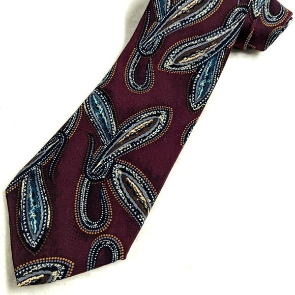 Men's Vintage 100% Italian Silk Tie - Burgandy Paisley Motif - Picture 11 of 11